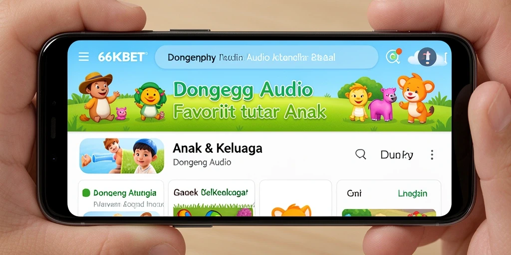 Tampilan antarmuka 66KBET dengan pilihan dongeng audio untuk anak-anak.
