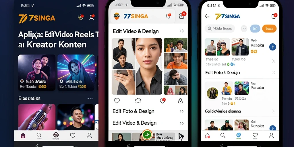 Tangkapan layar utama 77SINGA yang menunjukkan fungsi pengeditan video reels yang intuitif.