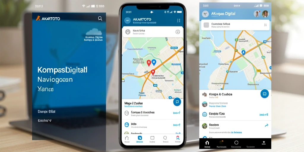 Screenshot aplikasi AKARTOTO dengan fungsi kompas digital yang jelas.