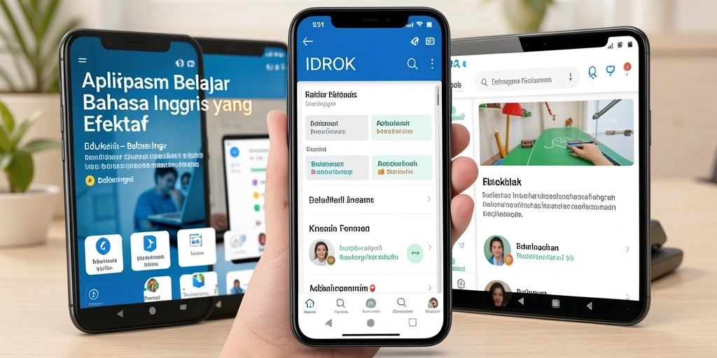 Tampilan antarmuka pengguna IDROK untuk belajar bahasa Inggris.